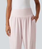 High Waisted Tummy Control 2-in-1 Split Hem Quick Dry Resort Trousers with Pockets — Primrose Pink — view 4