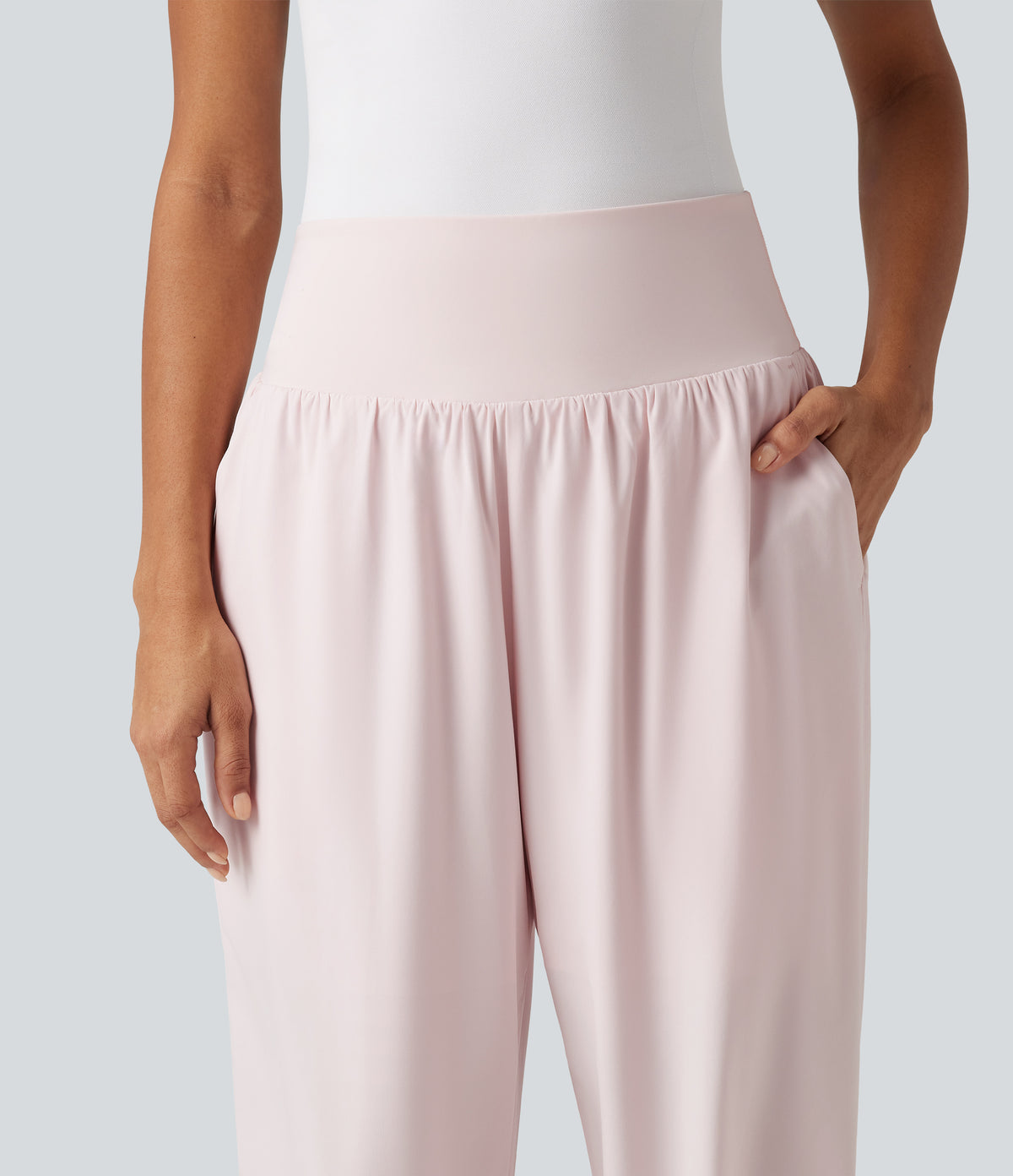 High Waisted Tummy Control 2-in-1 Split Hem Quick Dry Resort Trousers with Pockets — Primrose Pink — view 4