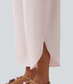 High Waisted Tummy Control 2-in-1 Split Hem Quick Dry Resort Trousers with Pockets — Primrose Pink — view 5