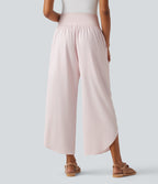 High Waisted Tummy Control 2-in-1 Split Hem Quick Dry Resort Trousers with Pockets — Primrose Pink — view 2