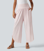 High Waisted Tummy Control 2-in-1 Split Hem Quick Dry Resort Trousers with Pockets — Primrose Pink — view 3