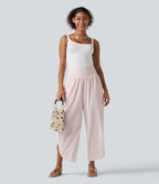 High Waisted Tummy Control 2-in-1 Split Hem Quick Dry Resort Trousers with Pockets — Primrose Pink — view 7