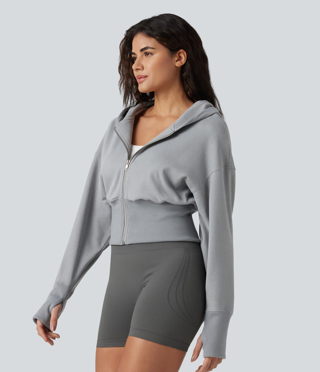 Hooded Raglan Long Sleeve Thumb Hole Casual Sweatshirt — Secret Spaces — view 3
