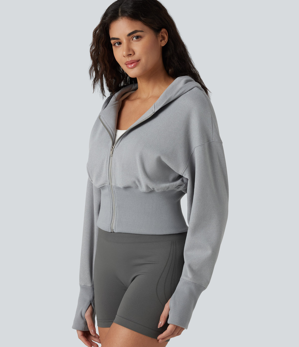 Hooded Raglan Long Sleeve Thumb Hole Casual Sweatshirt — Secret Spaces — view 4