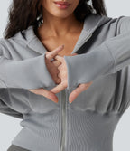 Hooded Raglan Long Sleeve Thumb Hole Casual Sweatshirt — Secret Spaces — view 5