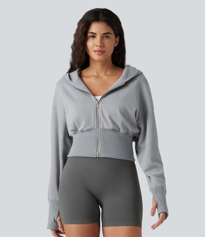 Hooded Raglan Long Sleeve Thumb Hole Casual Sweatshirt — Secret Spaces — view 1