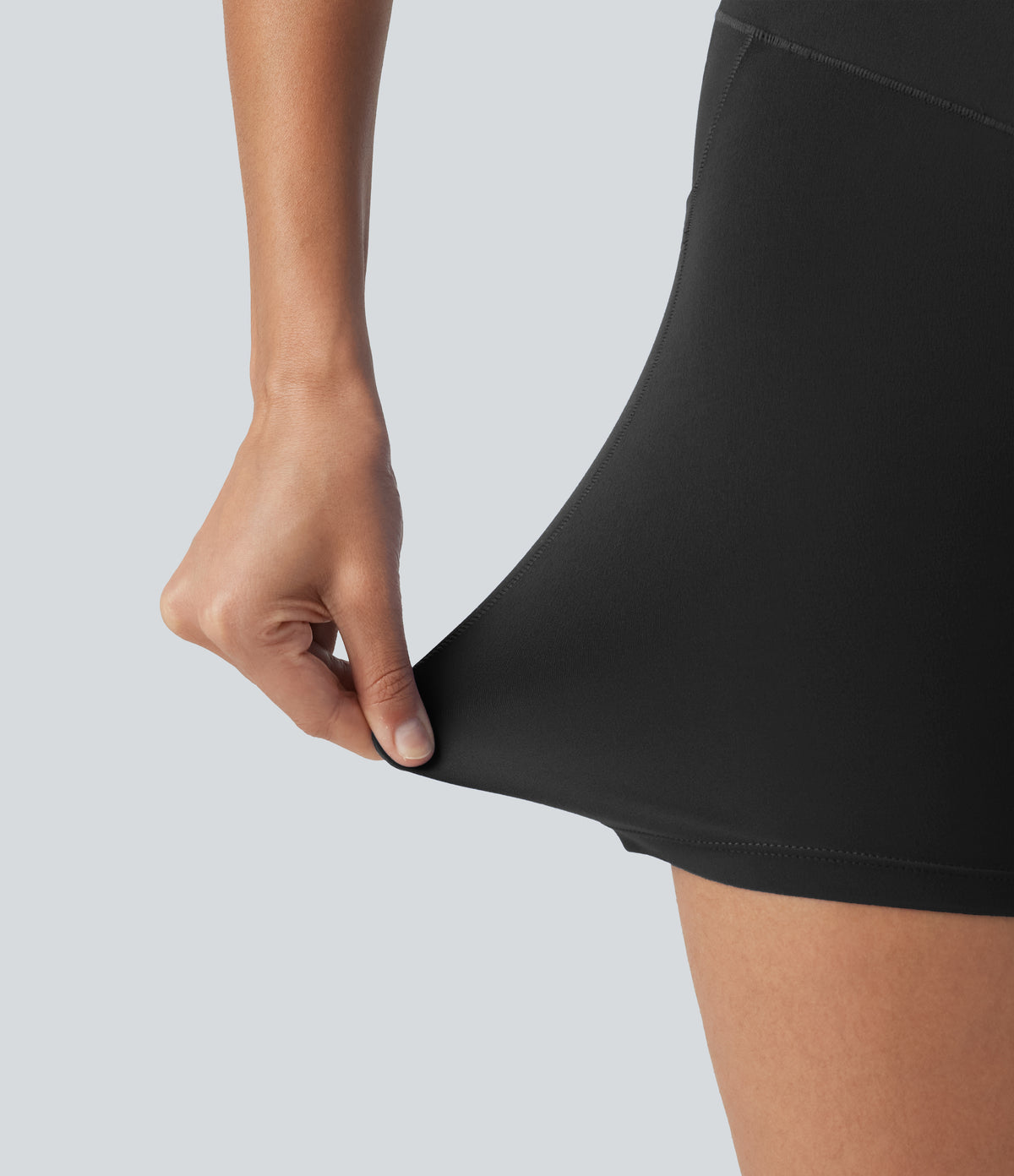 High Waisted Crossover Yoga Biker Shorts 5'' with Pockets — Black — view 8