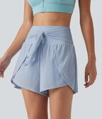 Airy High Waisted Tie Front Contrast Mesh 2-in-1 InstantCool Running Shorts 3" with Pockets — Angel Falls — view 3
