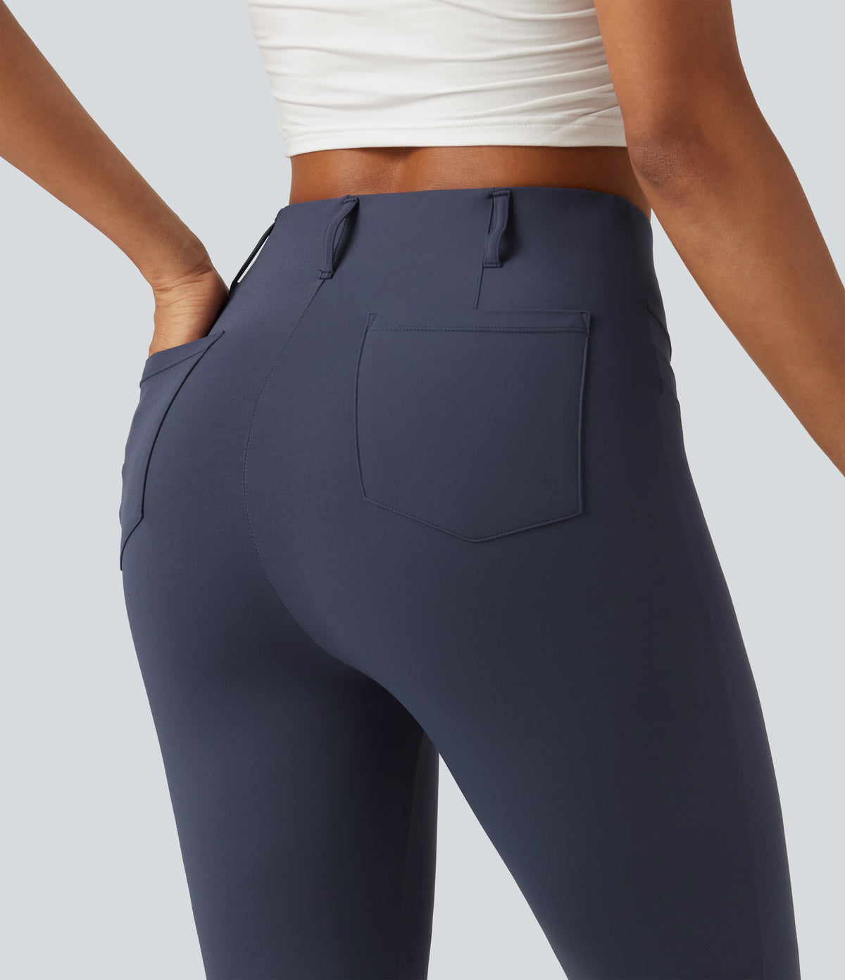 High Waisted InstantCool Quick Dry Flare Golf Trousers with Pockets-UPF50+ — Mood Indigo — view 5