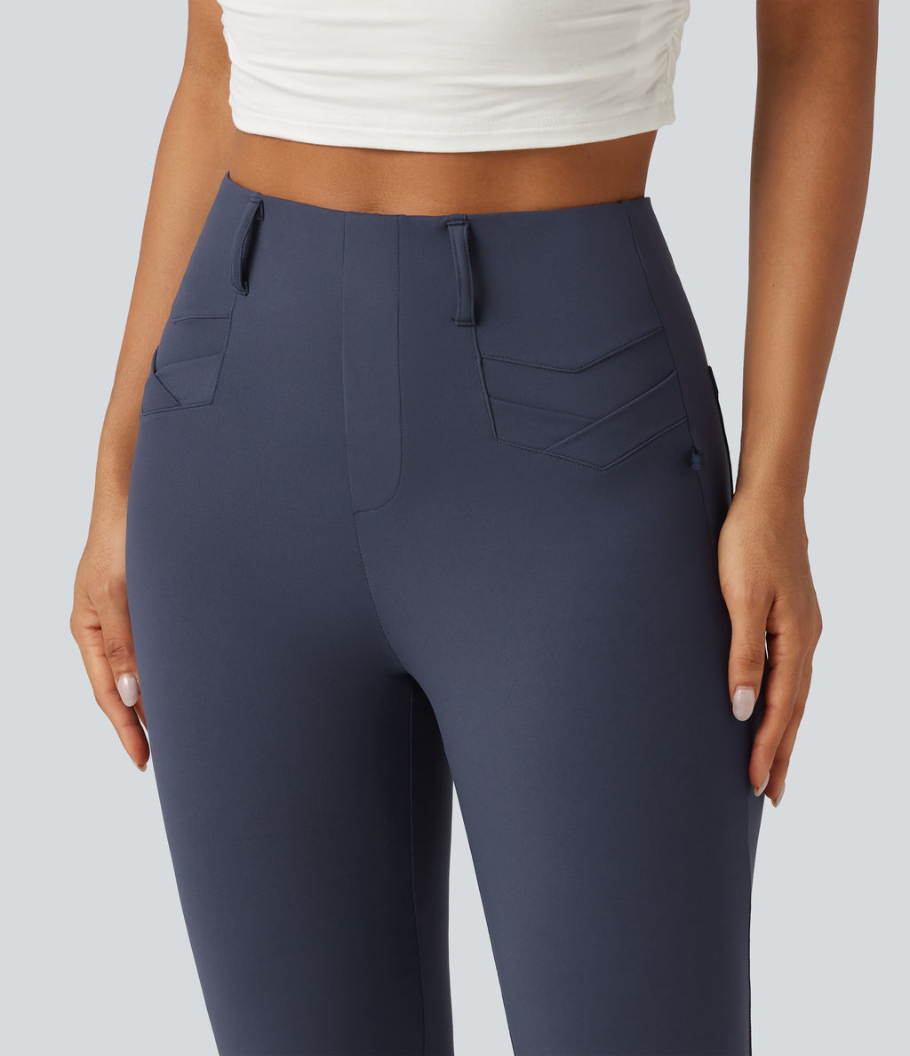 High Waisted InstantCool Quick Dry Flare Golf Trousers with Pockets-UPF50+ — Mood Indigo — view 6