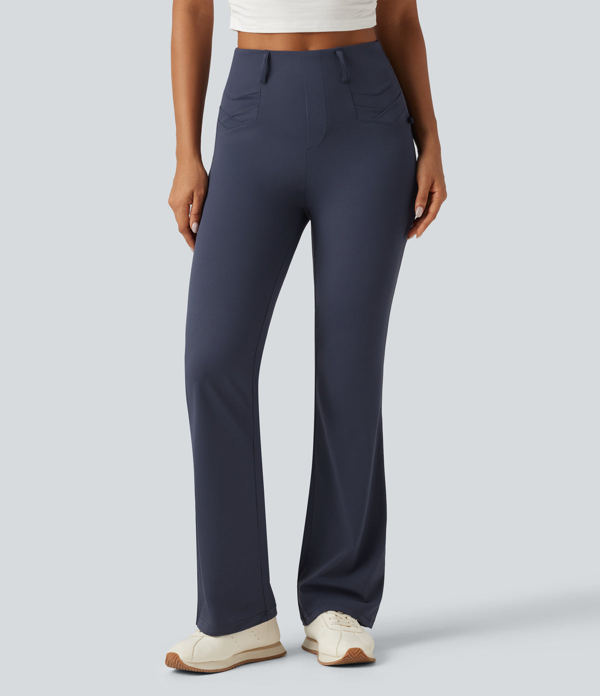 High Waisted InstantCool Quick Dry Flare Golf Trousers with Pockets-UPF50+ — Mood Indigo — view 3