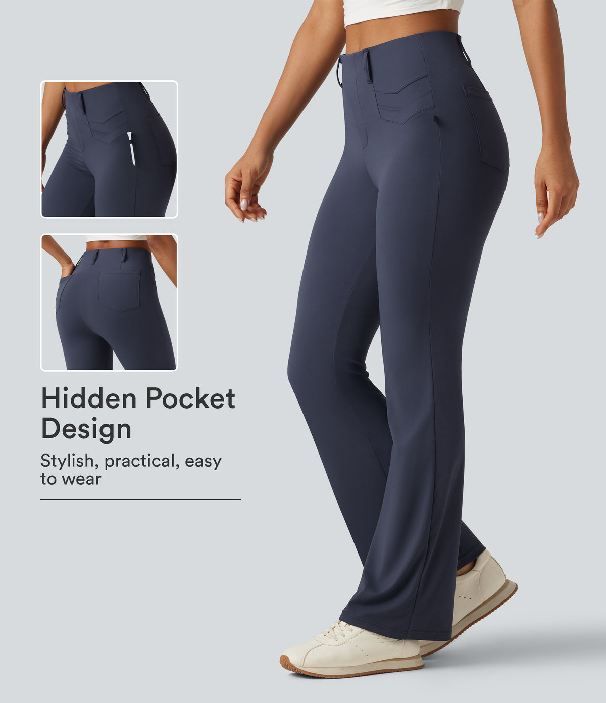 High Waisted InstantCool Quick Dry Flare Golf Trousers with Pockets-UPF50+ — Mood Indigo — view 1