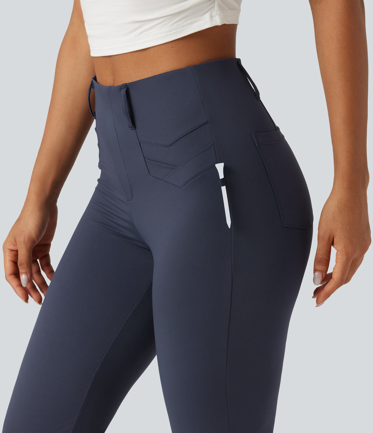 High Waisted InstantCool Quick Dry Flare Golf Trousers with Pockets-UPF50+ — Mood Indigo — view 4