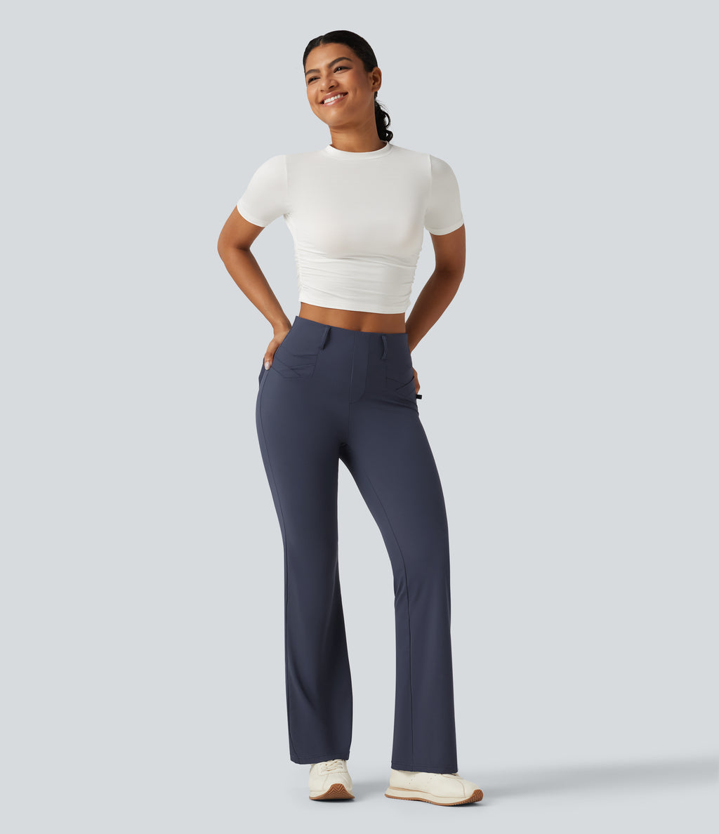 High Waisted InstantCool Quick Dry Flare Golf Trousers with Pockets-UPF50+ — Mood Indigo — view 8