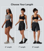 Camo Print High Waisted Tummy Control Curved Hem Running Shorts 7" with Pocket — Midnight Shadow Camo — view 2
