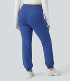 Plus Size High Waisted Tummy Control Dance Balloon Joggers with Pockets — Beaucoup Blue — view 2