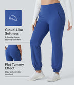 Plus Size High Waisted Tummy Control Dance Balloon Joggers with Pockets — Beaucoup Blue — view 1