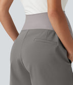 Super High Waisted Ruched Work Bagyy Maternity Shorts 4'' with Pockets — Silent Storm — view 5