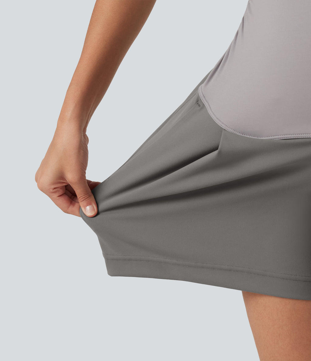 Super High Waisted Ruched Work Bagyy Maternity Shorts 4'' with Pockets — Silent Storm — view 7