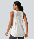 Contrast Mesh Curved Hem Running Tank Top-Longer Length — White — view 4