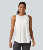 Contrast Mesh Curved Hem Running Tank Top-Longer Length — White — view 2