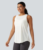 Contrast Mesh Curved Hem Running Tank Top-Longer Length — White — view 3