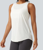 Contrast Mesh Curved Hem Running Tank Top-Longer Length — White — view 7
