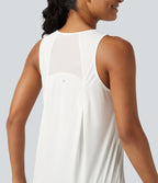 Contrast Mesh Curved Hem Running Tank Top-Longer Length — White — view 5