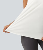 Contrast Mesh Curved Hem Running Tank Top-Longer Length — White — view 8