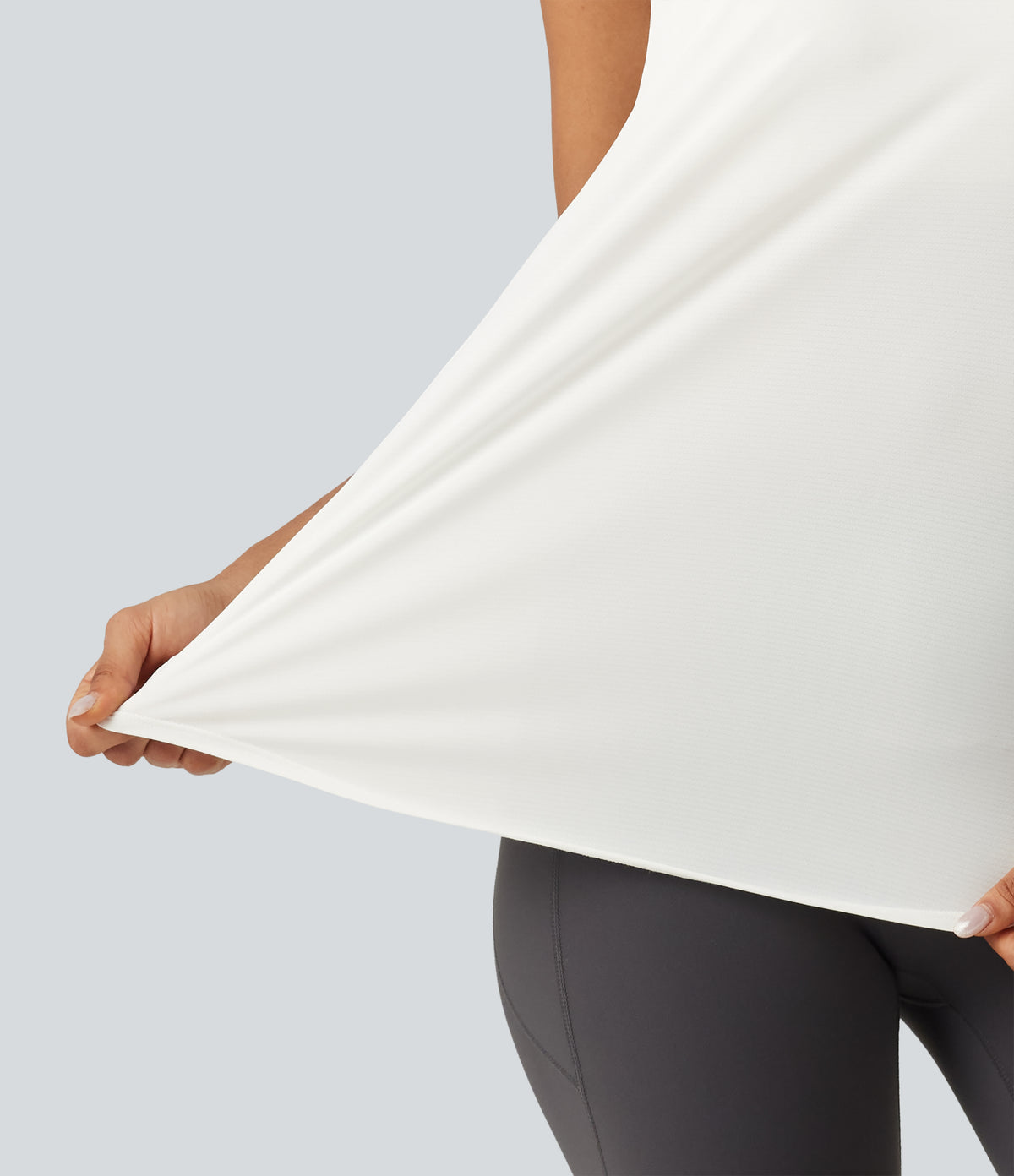 Contrast Mesh Curved Hem Running Tank Top-Longer Length — White — view 8