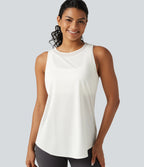 Contrast Mesh Curved Hem Running Tank Top-Longer Length — White — view 6