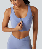 Medium Support Built-in Bra Zip Yoga Sports Bra — Baby Lavender — view 5