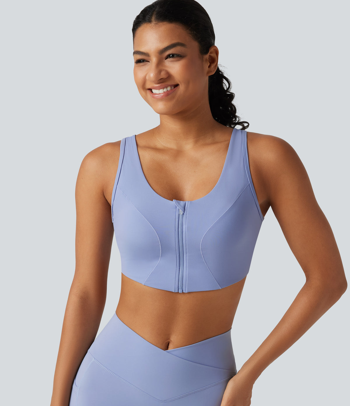 Medium Support Built-in Bra Zip Yoga Sports Bra — Baby Lavender — view 7