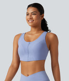Medium Support Built-in Bra Zip Yoga Sports Bra — Baby Lavender — view 3