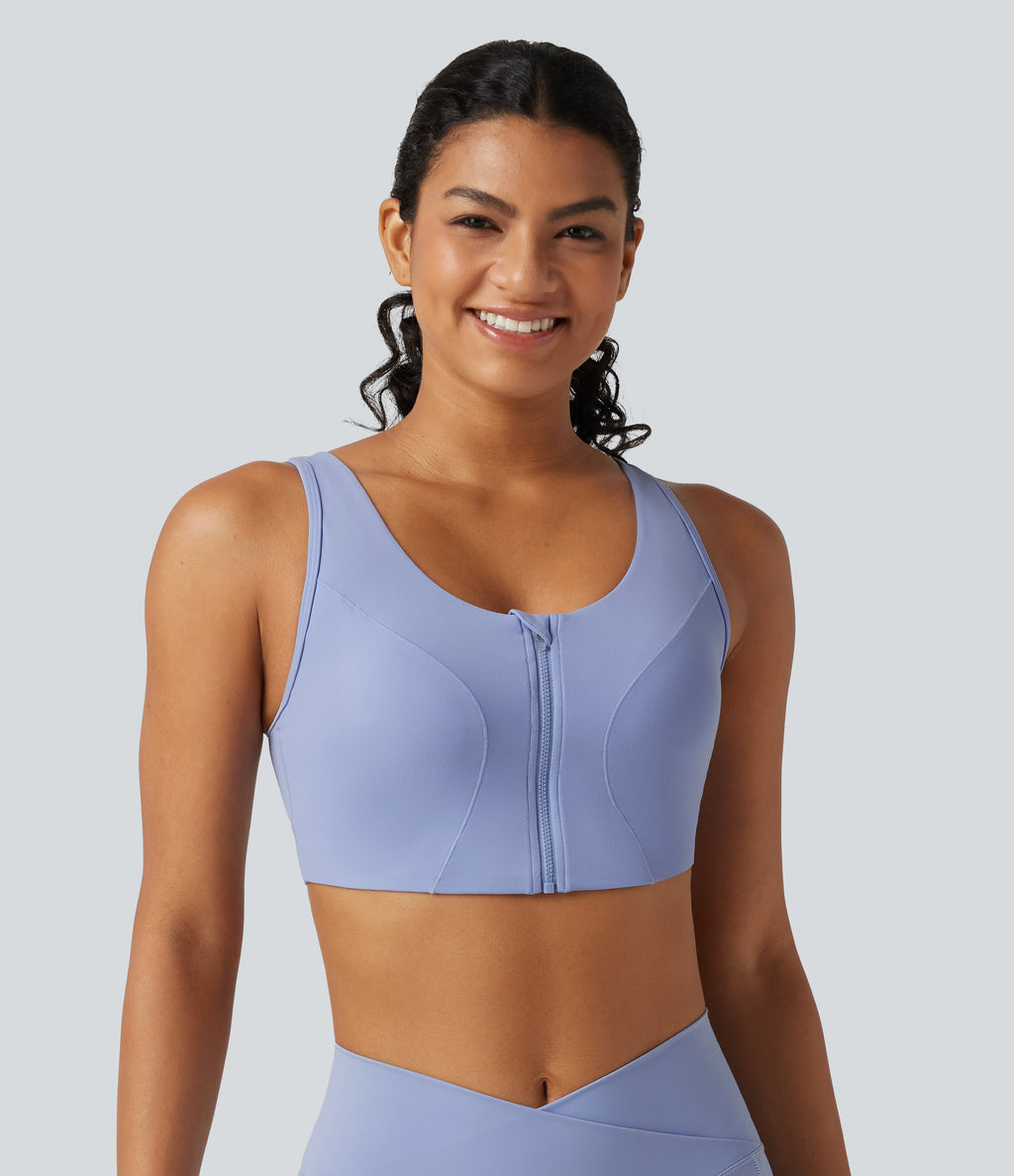 Medium Support Built-in Bra Zip Yoga Sports Bra — Baby Lavender — view 2