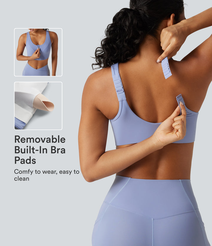 Medium Support Built-in Bra Zip Yoga Sports Bra — Baby Lavender — view 1