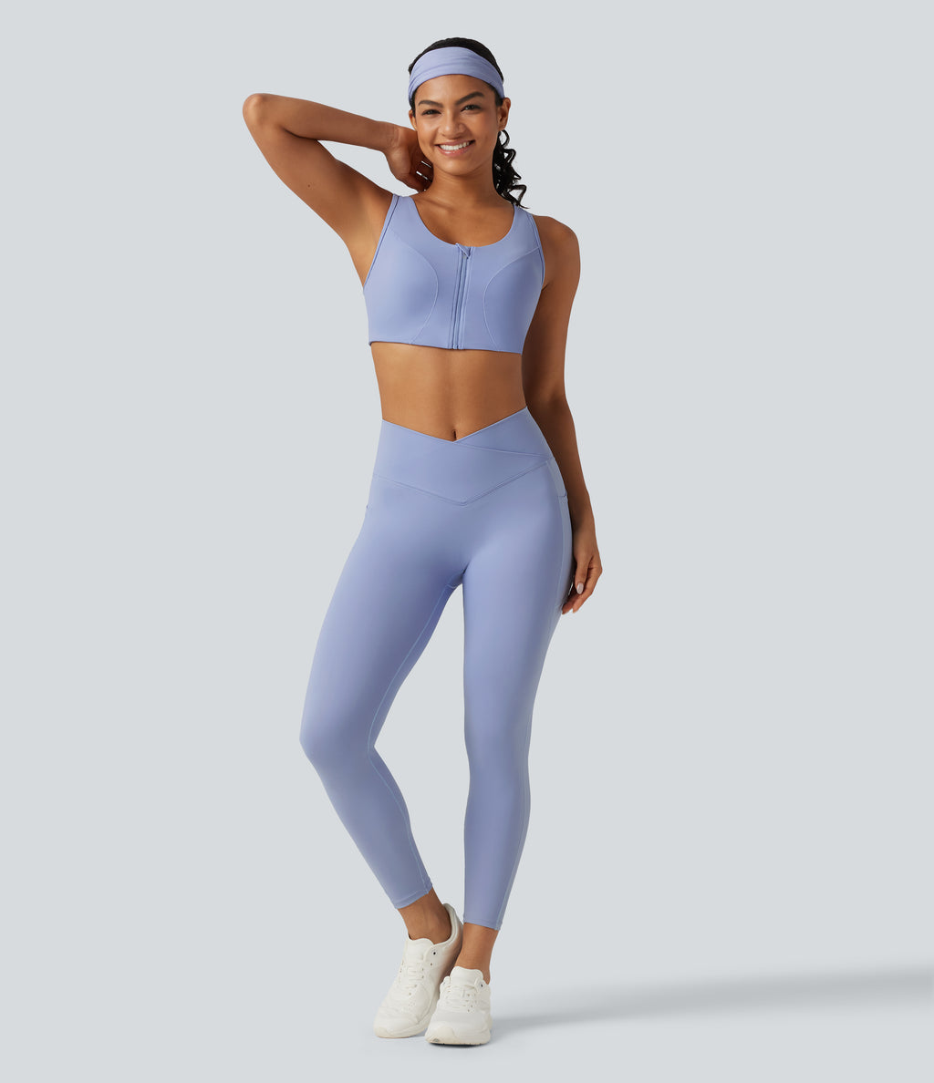 Medium Support Built-in Bra Zip Yoga Sports Bra — Baby Lavender — view 8