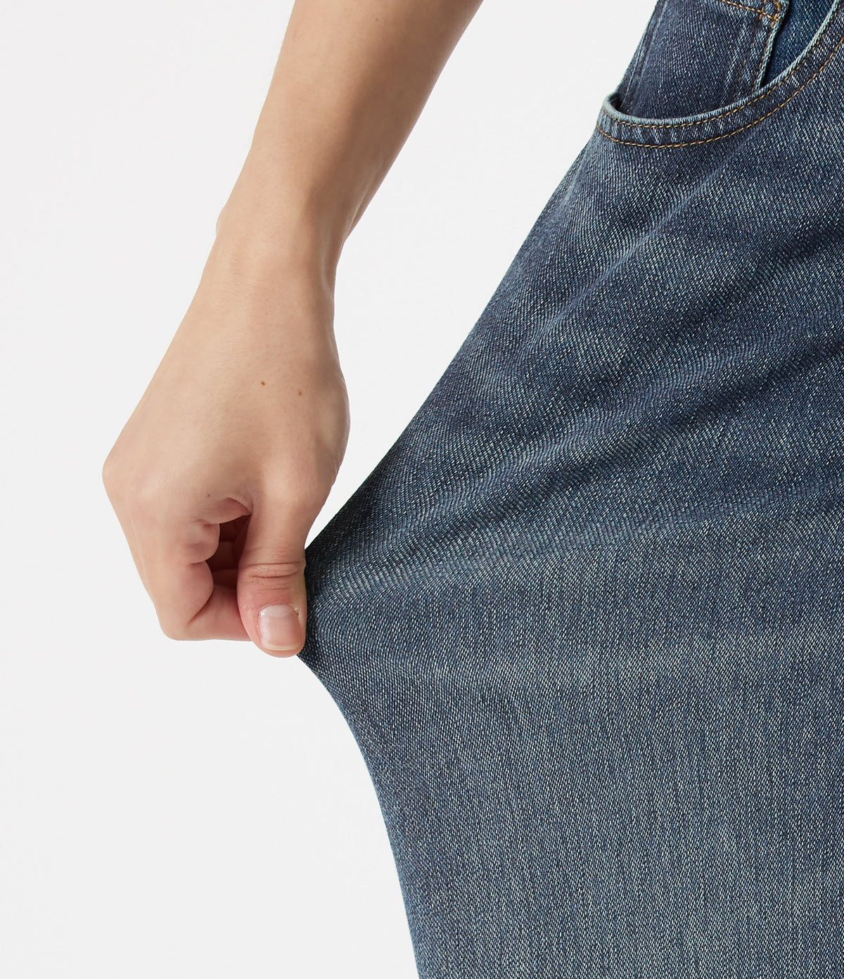 Asymmetric Low Rise Baggy Washed Casual Jeans with Pockets — Mottled Dark Blue Denim — view 6