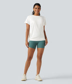 Round Neck Short Sleeve Ruched InstantCool Yoga Sports Top-Longer Length-UPF50+ — White — view 7