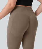 Plus Size High Waisted Scrunch Butt Lifting Tummy Control Shaping Training Biker Shorts 9'' with Pockets — Dawn Brown — view 5