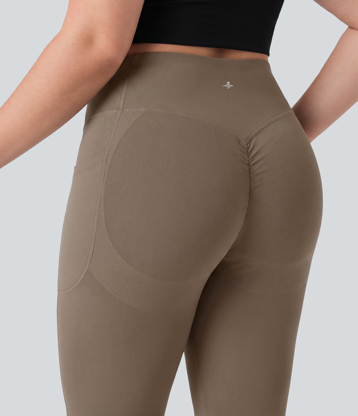 Plus Size High Waisted Scrunch Butt Lifting Tummy Control Shaping Training Biker Shorts 9'' with Pockets — Dawn Brown — view 5