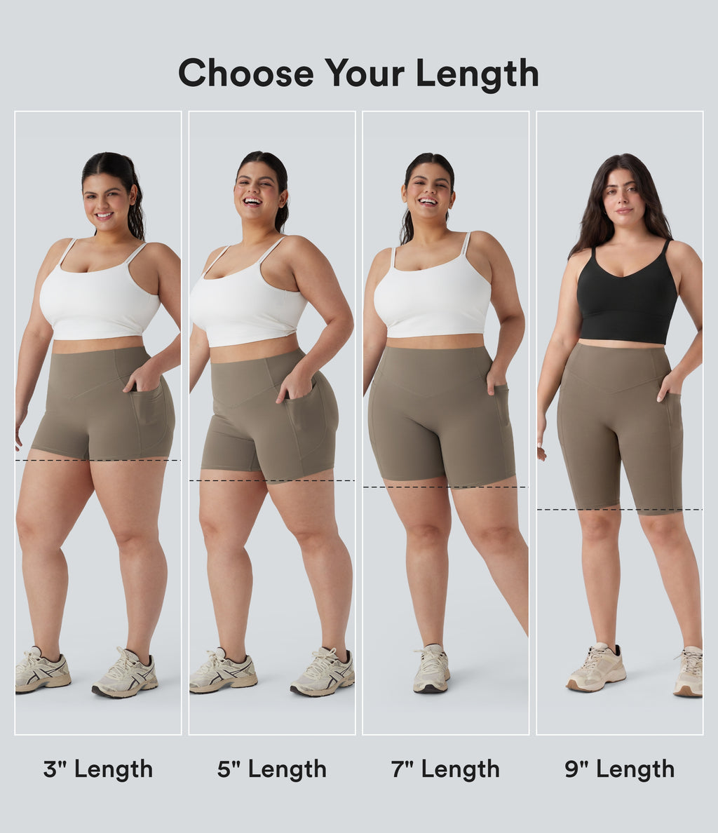 Plus Size High Waisted Scrunch Butt Lifting Tummy Control Shaping Training Biker Shorts 9'' with Pockets — Dawn Brown — view 2