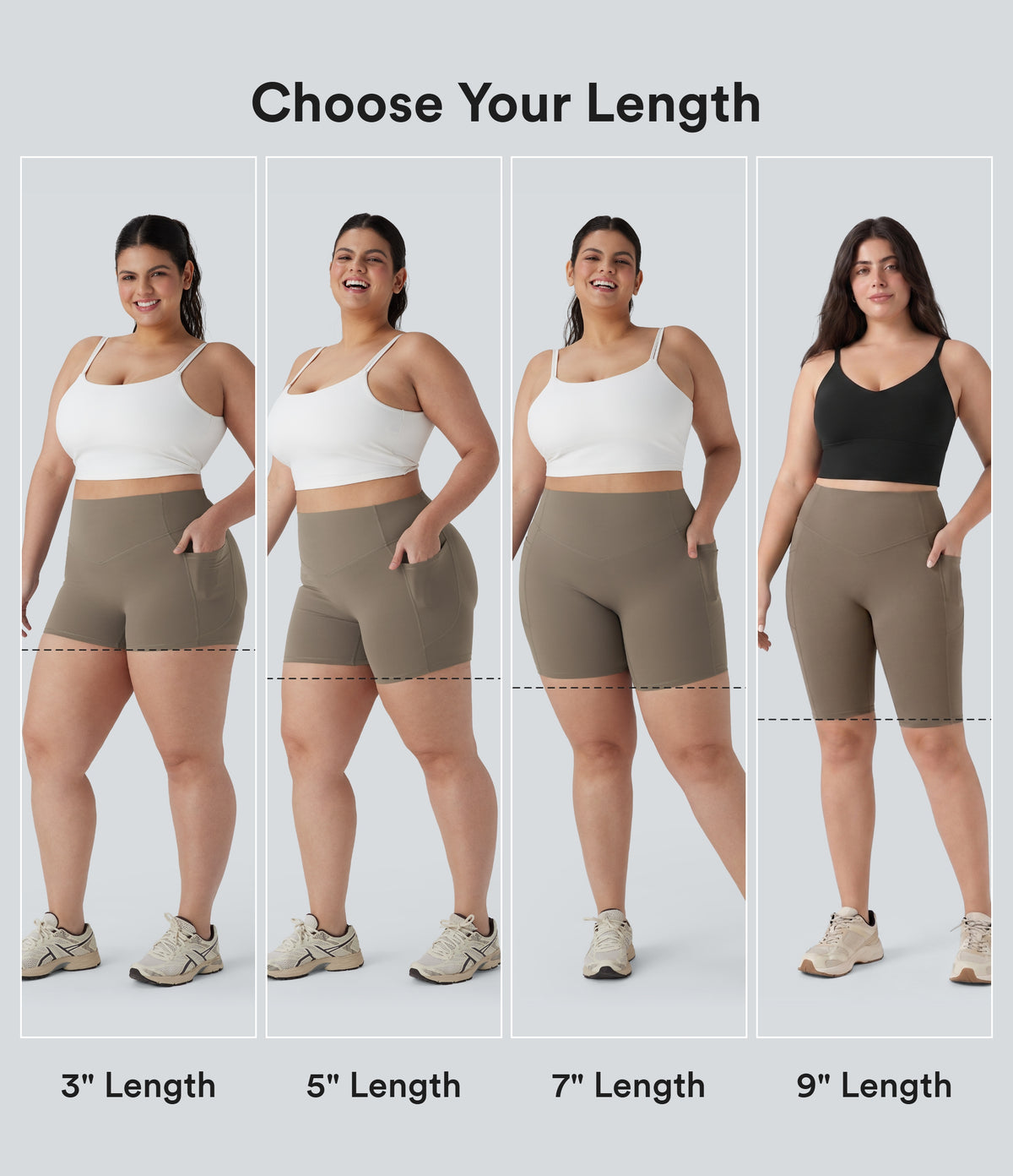 Plus Size High Waisted Scrunch Butt Lifting Tummy Control Shaping Training Biker Shorts 9'' with Pockets — Dawn Brown — view 2