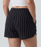 Plus Size High Waisted Curved Hem Stripe Casual Shorts with Pockets — Night Dual Stripe — view 4