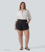 Plus Size High Waisted Curved Hem Stripe Casual Shorts with Pockets — Night Dual Stripe — view 5