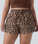 Plus Size High Waisted Drawstring Leopard Print Casual Shorts with Pockets — Gold Leopard Print — view 6