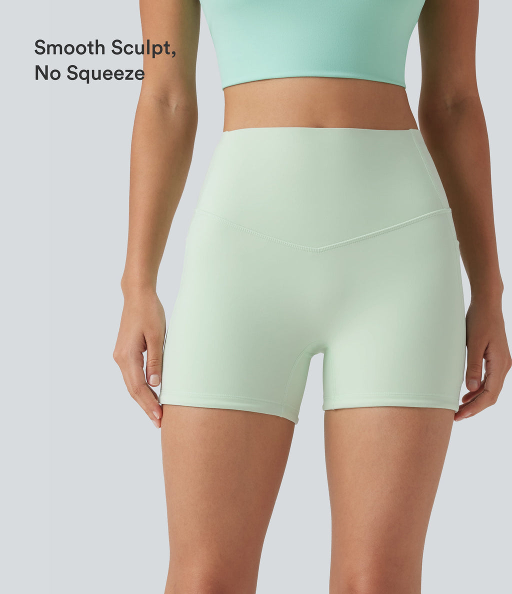 High Waisted Tummy Control Shaping Training Biker Shorts 3'' with Pockets — Dusty Aqua — view 7