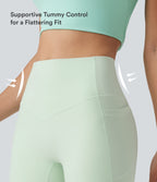 High Waisted Tummy Control Shaping Training Biker Shorts 3'' with Pockets — Dusty Aqua — view 3