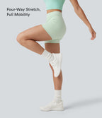 High Waisted Tummy Control Shaping Training Biker Shorts 3'' with Pockets — Dusty Aqua — view 6
