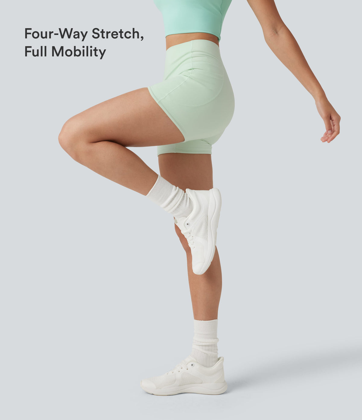 High Waisted Tummy Control Shaping Training Biker Shorts 3'' with Pockets — Dusty Aqua — view 6